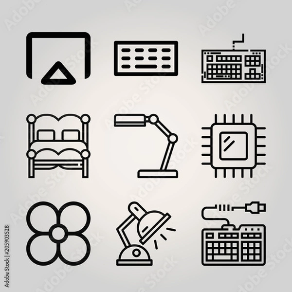 Fototapeta Outline technology 9 vector icons set. 9 icons page symbol for your web site design. logo, app, ui, illustration, eps10
