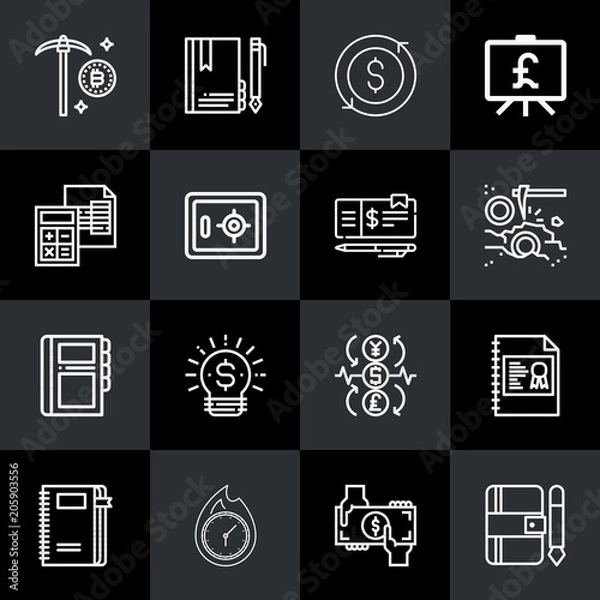 Fototapeta Outline business 16 vector icons set. 16 icons page symbol for your web site design. logo, app, ui, illustration, eps10