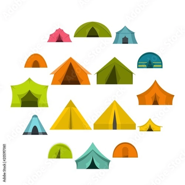 Fototapeta Tent forms icons set in flat style isolated vector illustration