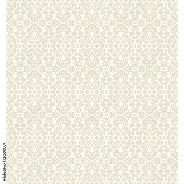 Fototapeta Seamless light background with beige pattern in baroque style. Vector retro illustration. Ideal for printing on fabric or paper.