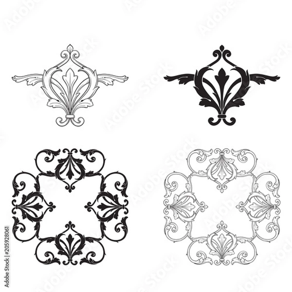 Fototapeta Vector baroque of vintage elements for design. 