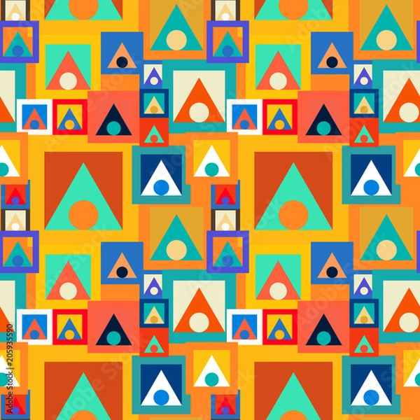 Fototapeta Abstract seamless pattern of circles, squares and triangles. Movement of geometric shapes.
