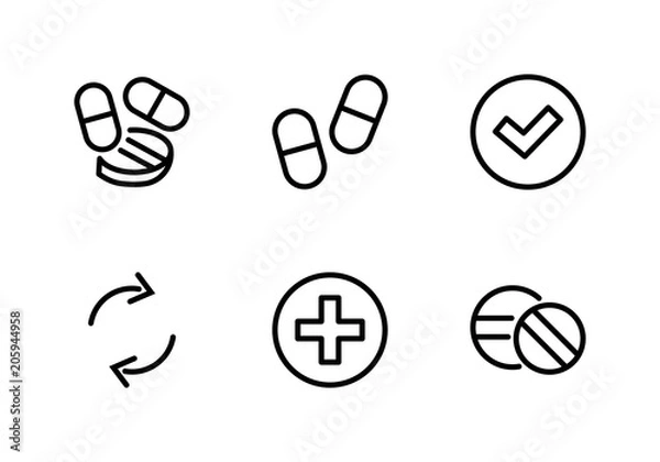Obraz Set pills Line icon stock vector illustration. Editable Stroke. 100x100 Pixel Perfect