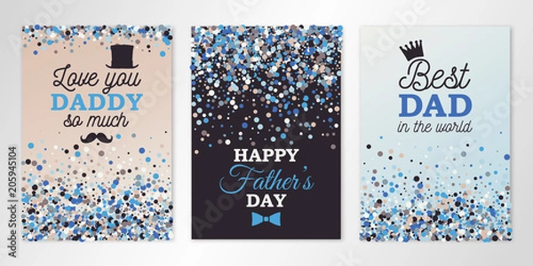 Fototapeta Banery dzień ojców z konfetti i logo. Szablony projektów ulotek wektorowych na zaproszenia, projektowanie broszur, certyfikaty. Wszystkie warstwowe i izolowane