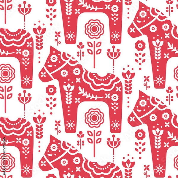 Obraz Dala swedish horse seamless vector pattern.