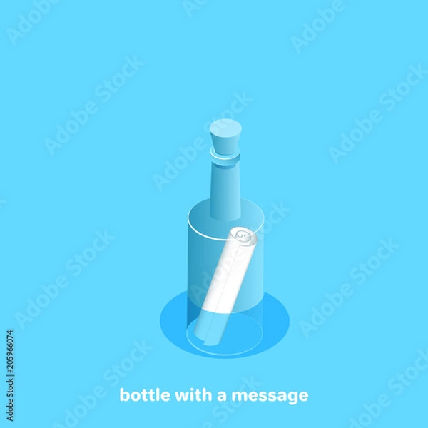 Obraz Floating bottle with a bundle of paper, isometric image