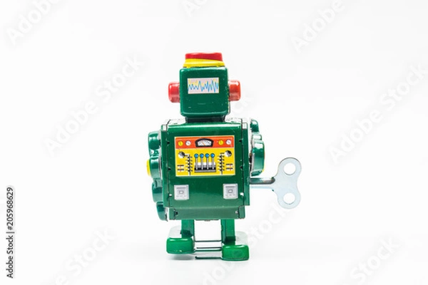 Obraz robot tin toy on white background