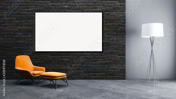 Fototapeta Modern bright interiors apartment with mockup poster frame 3D rendering illustration