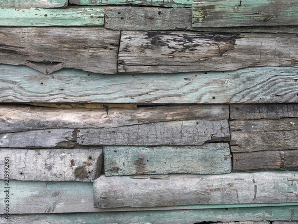 Fototapeta Wall of old multi-colored wooden boards