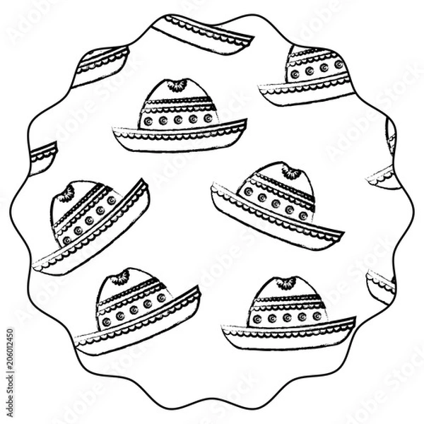 Obraz circular frame with Mexican hat pattern over white background, vector illustration
