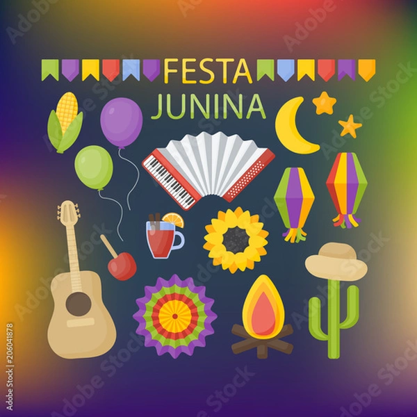 Obraz Festa Junina vector flat icon set
