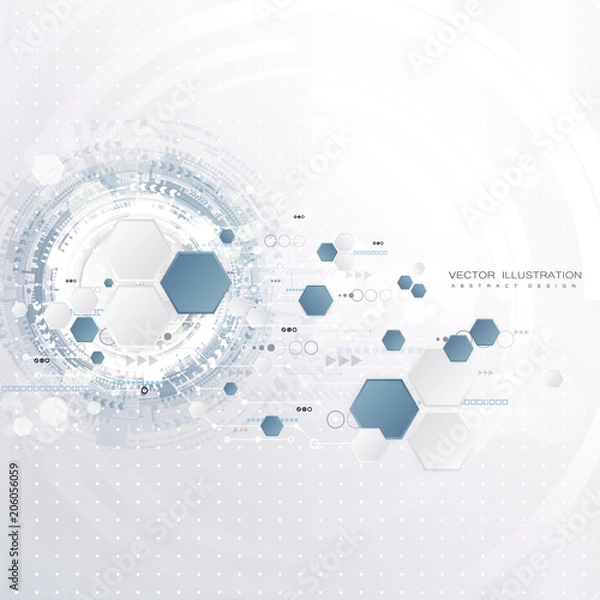 Fototapeta Engineering technology with various elements Digital space for content, network, business tech presentation on light color background Vector illustration