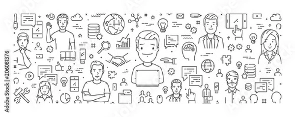 Fototapeta Vector line web banner for outsourcing