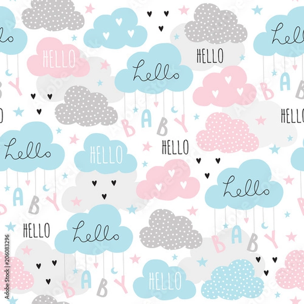 Fototapeta seamless hello baby clouds pattern vector illustration
