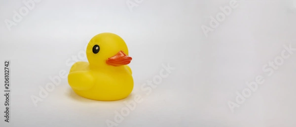 Obraz A yellow rubber duck on an isolated white background with room for text and other objects! 