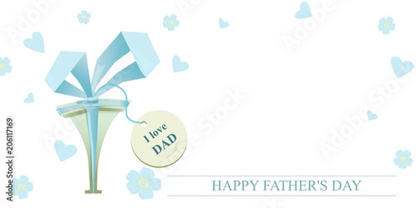 Fototapeta Father's day, greeting card. A gift to dad, on a white background blue hearts and flowers. Feast for the father.