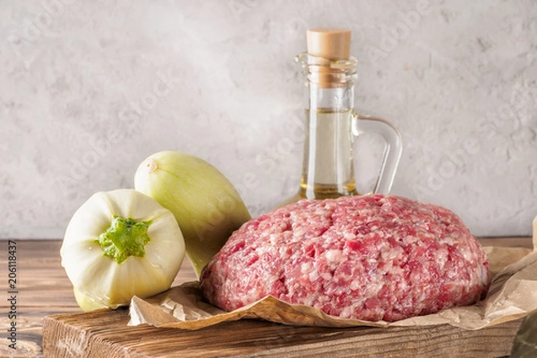 Fototapeta Mixe of ground meat minced beef and pork