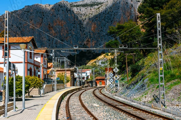 Fototapeta railway station in the village of el chorro at the end of trail of Caminito Del Rey, Spain
