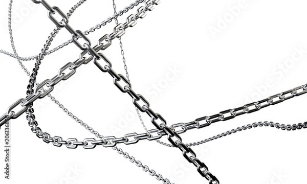 Obraz Shiny chains are intertwined on a white background. 3d render background.