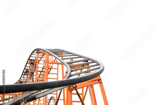 Fototapeta Metal roller coaster  structure on white background
