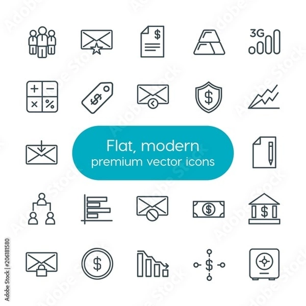 Fototapeta Modern Simple Set of business, charts, mobile, email Vector outline Icons. Contains such Icons as mail,  banking, calculator,  account,  bar and more on white background. Fully Editable. Pixel Perfect