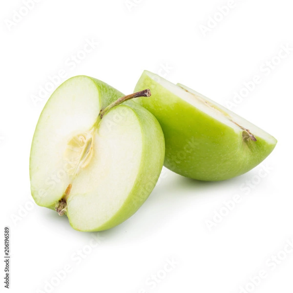 Obraz Ripe green apple and slice isolated on a white background