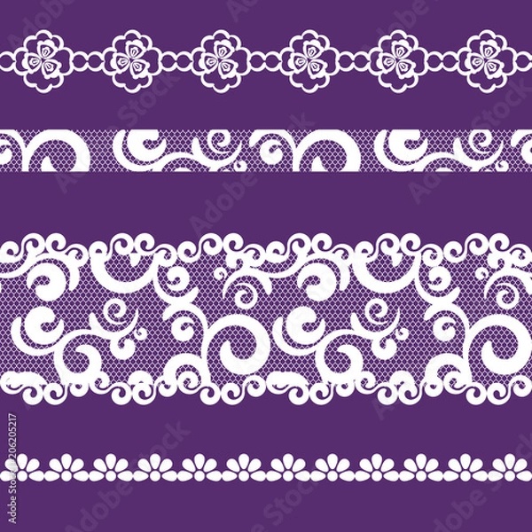 Fototapeta vector seamless pattern lacy ribbon, white and purple color