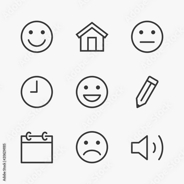 Obraz Set Smile Line icon stock vector illustration. Editable Stroke. 100x100 Pixel Perfect