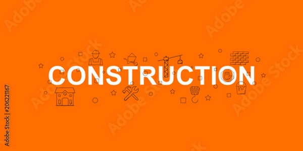 Obraz Construction vector banner. Word with line icon. Vector background	