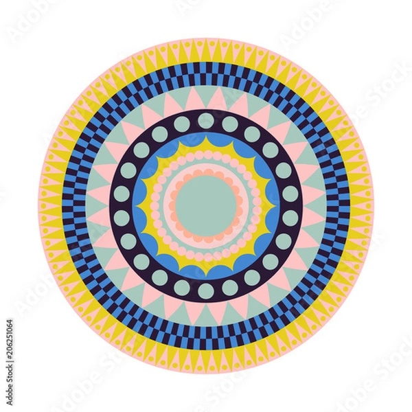 Obraz Round tribal rug with colorful shapes.