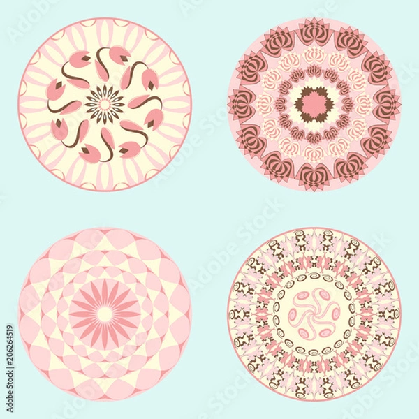 Fototapeta Vector set of from four circular patterns from abstract shapes and decorative flowers