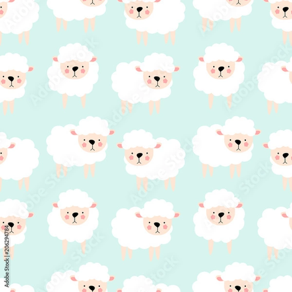 Fototapeta Cute seamless background with white sheep