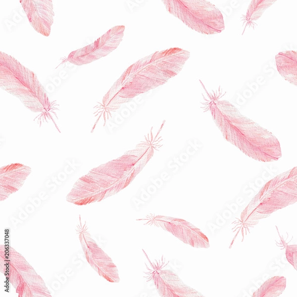 Obraz Watercolor seamless pattern with feathers.