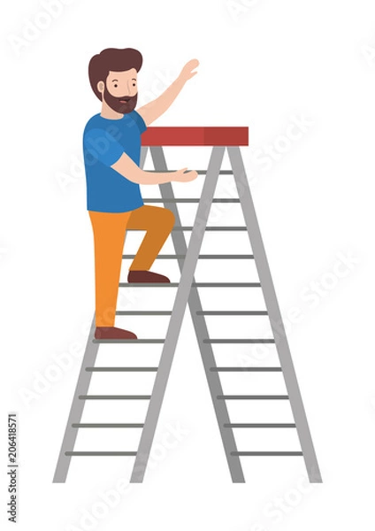 Fototapeta man climbing stepladder character vector illustration design