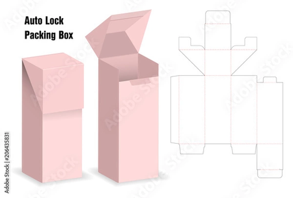 Fototapeta package box die cut with 3d mock up with auto lock
