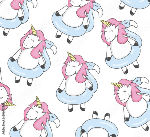 Obraz Vector pattern with cute unicorns. greeting card, Vector pattern with cute cartoon unicorns. Wrapping paper or fabric.