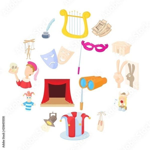 Fototapeta Theatre Icons set in cartoon style isolated on white background