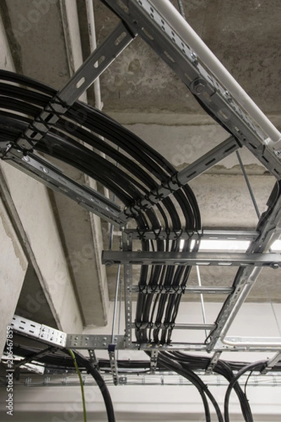 Fototapeta Cables on the cable tray.