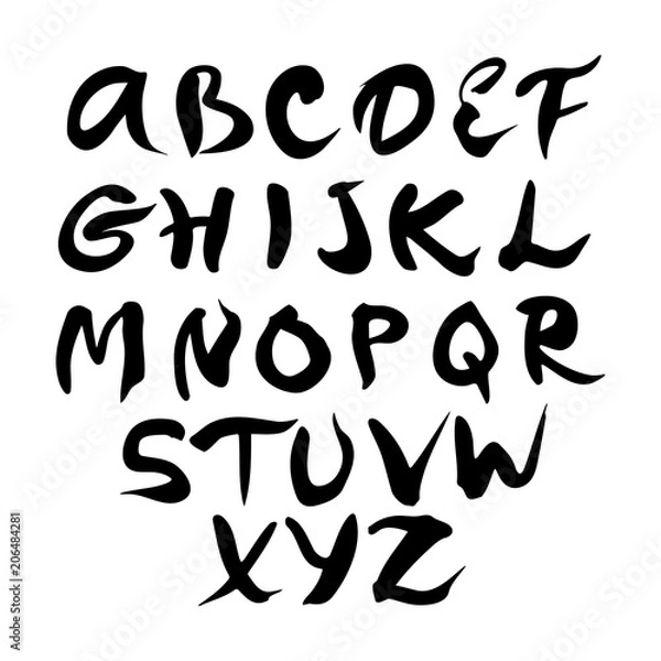 Fototapeta ABC hand drawn uppercase font. Modern brush lettering. Calligraphy alphabet on a white background