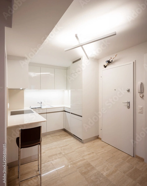 Fototapeta Design kitchen in modern apartment with stool