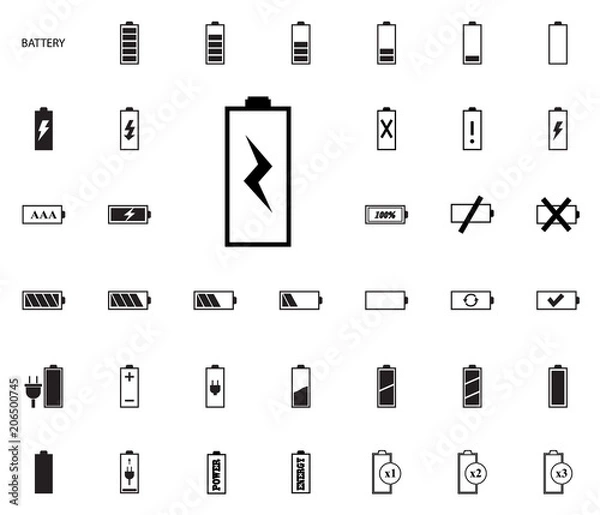 Fototapeta Battery vector illustration icons set.