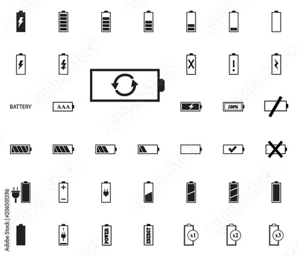 Fototapeta Battery vector illustration icons set.