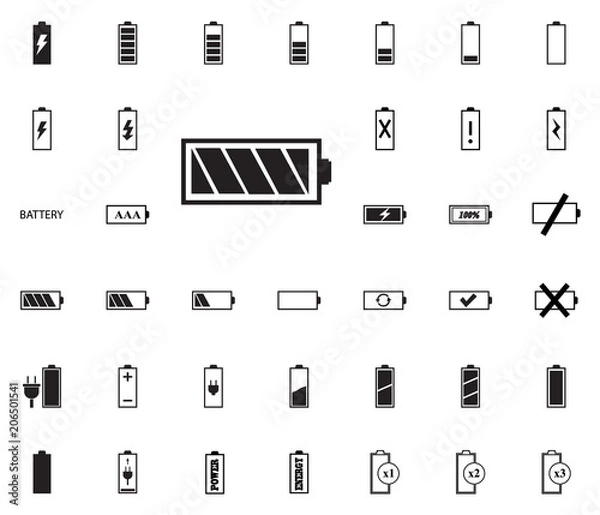 Fototapeta Battery vector illustration icons set.