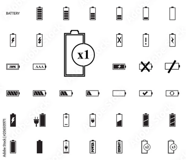 Fototapeta Battery vector illustration icons set.