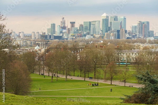 Fototapeta View of Canary Wharf from Greenwich