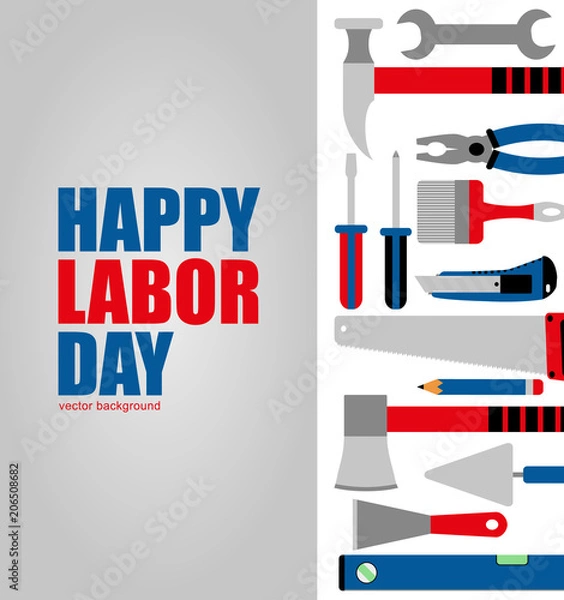 Obraz Vector banner for Labor Day with red and blue tools.