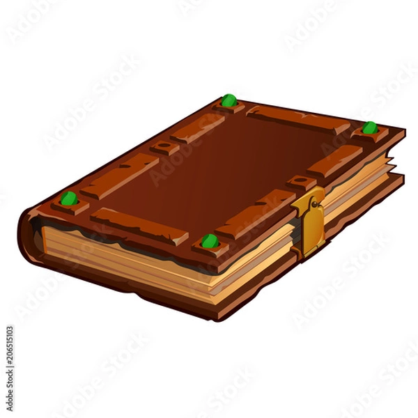 Obraz Vintage book with brown cover isolated on white background. Cartoon vector illustration close-up.