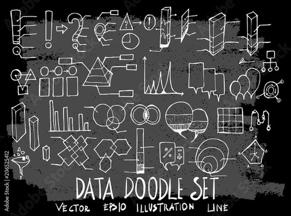 Fototapeta Hand drawn Sketch doodle vector data element icon set on Chalkboard eps10