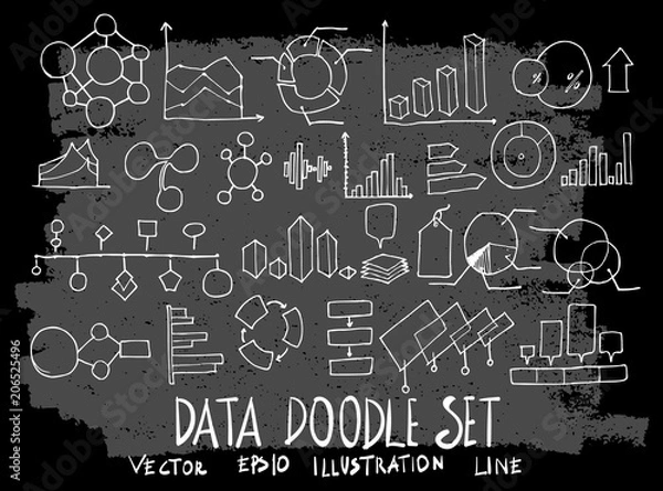 Fototapeta Hand drawn Sketch doodle vector data element icon set on Chalkboard eps10