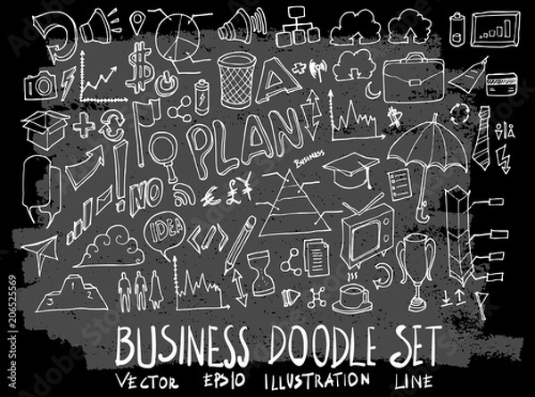 Fototapeta Hand drawn Sketch doodle vector business element icon set on Chalkboard eps10